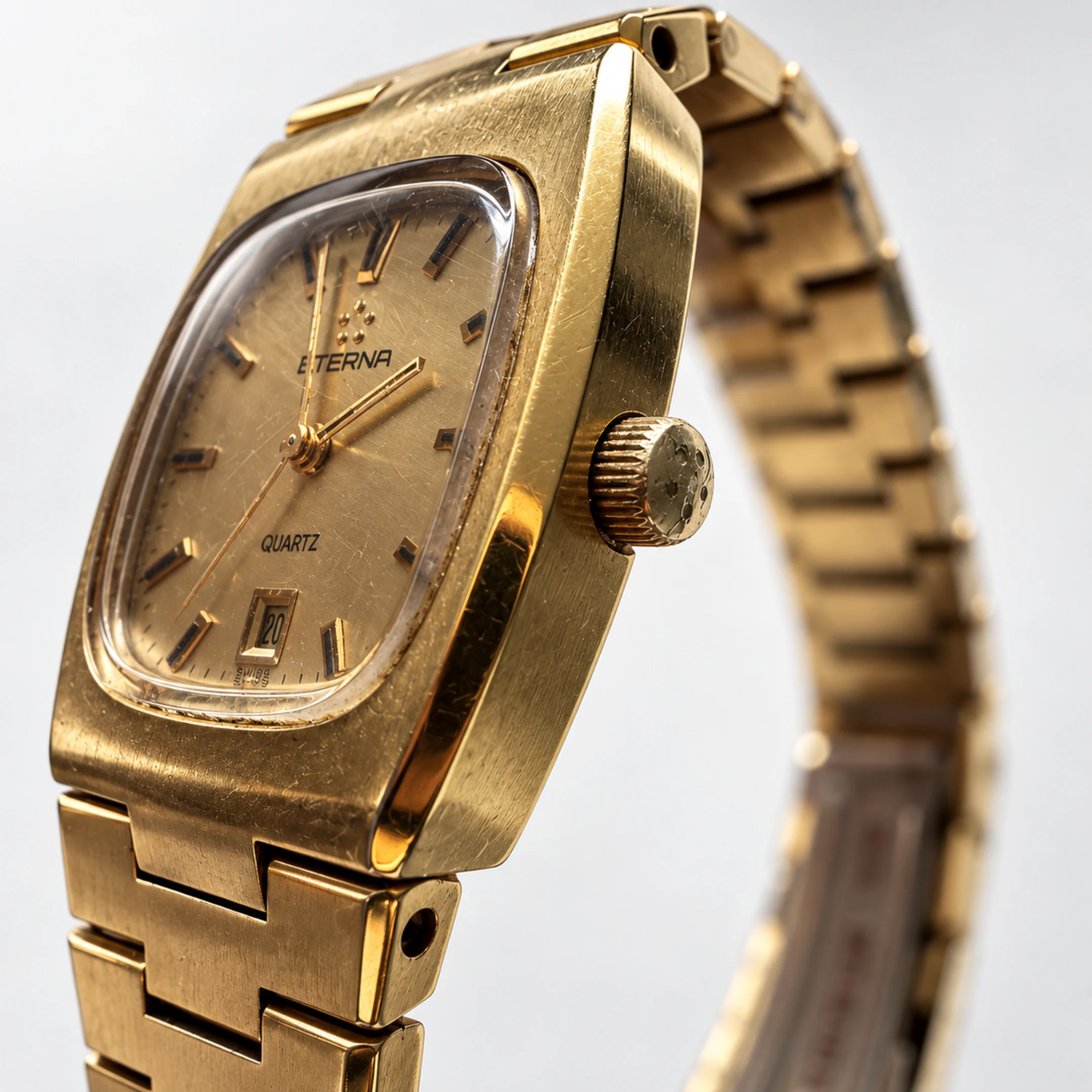 Three-quarter view of the Eterna Quartz watch on a white background