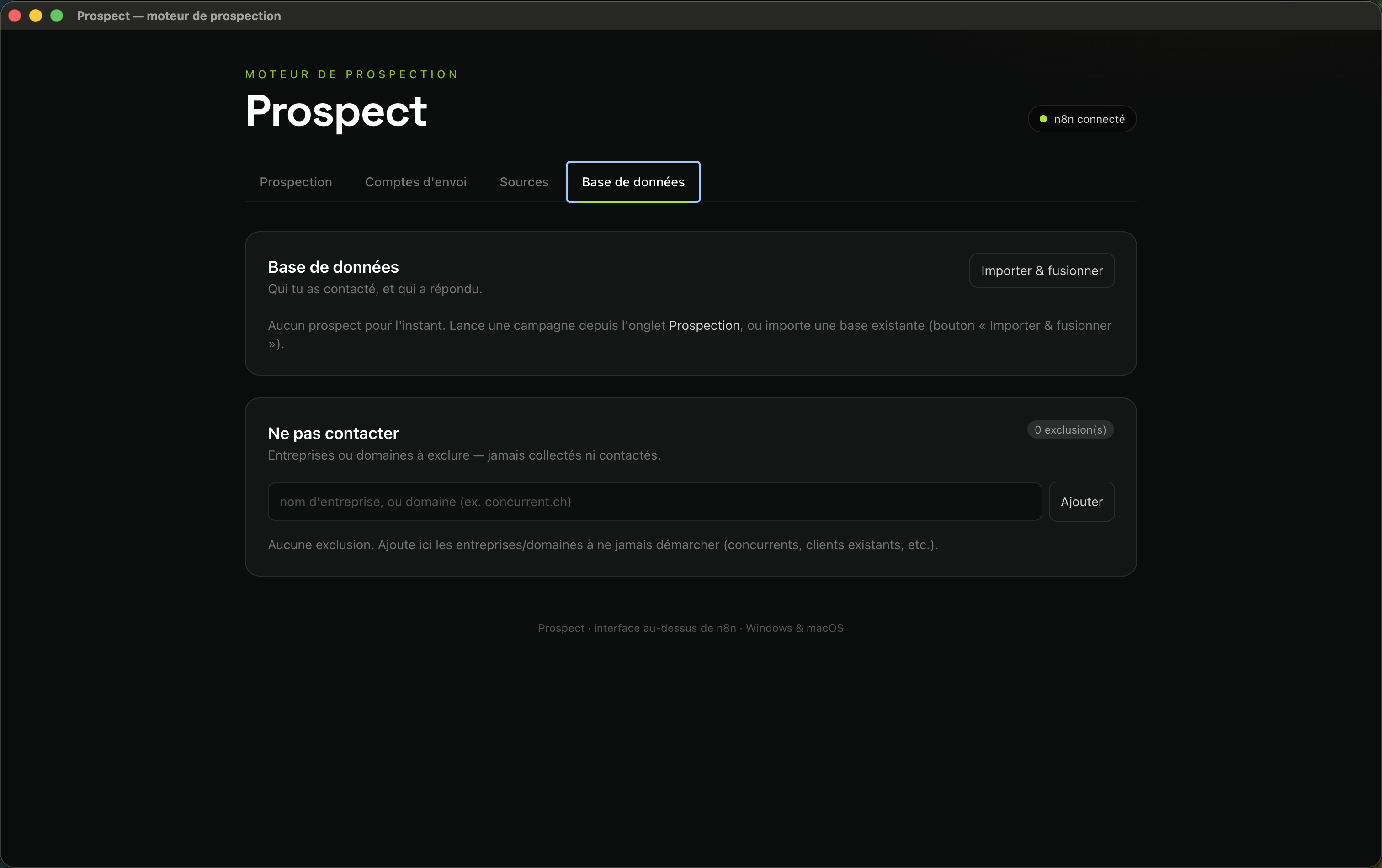 Local database and exclusion list tab