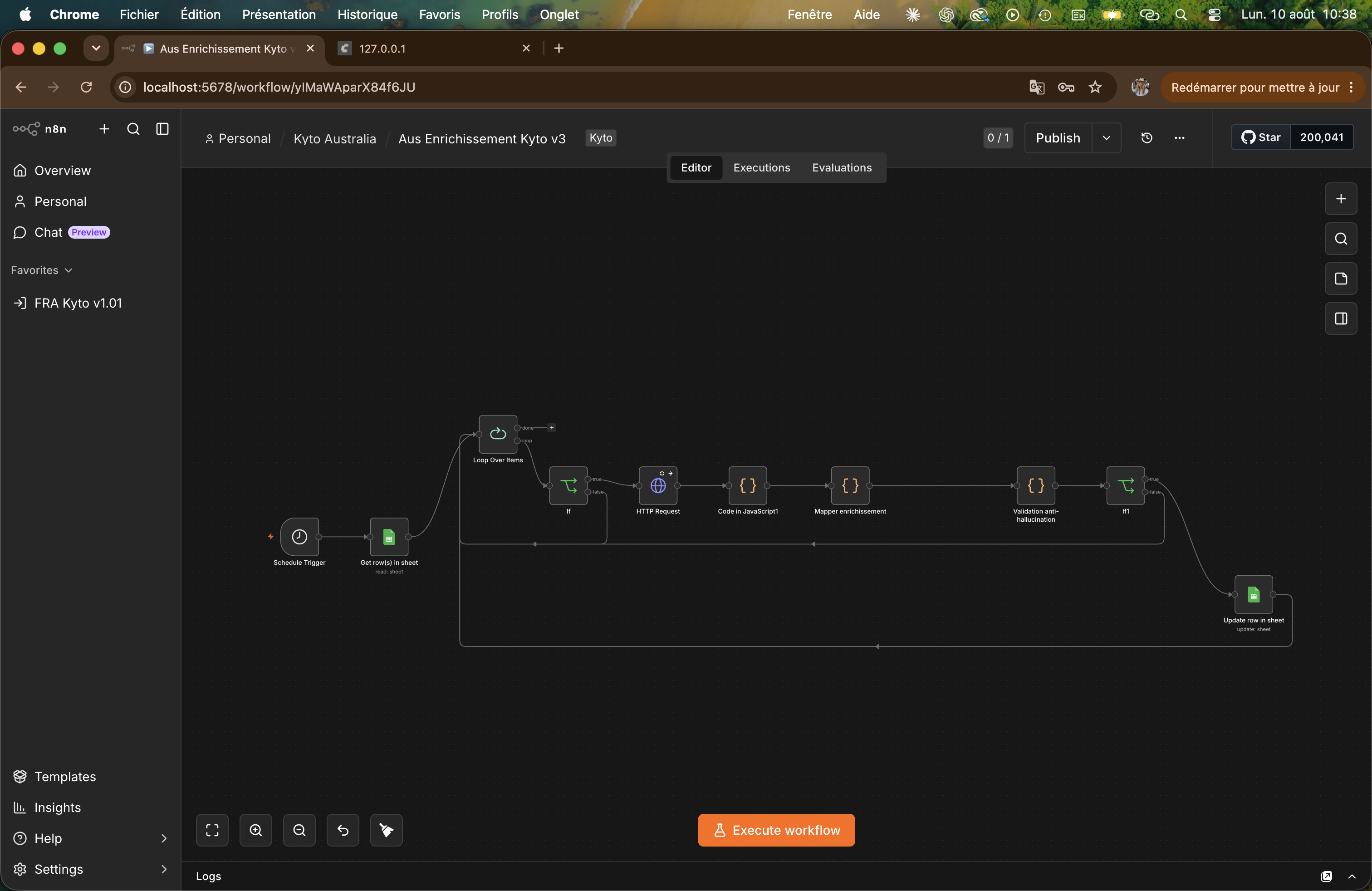 n8n workflow enriching data for Kyto