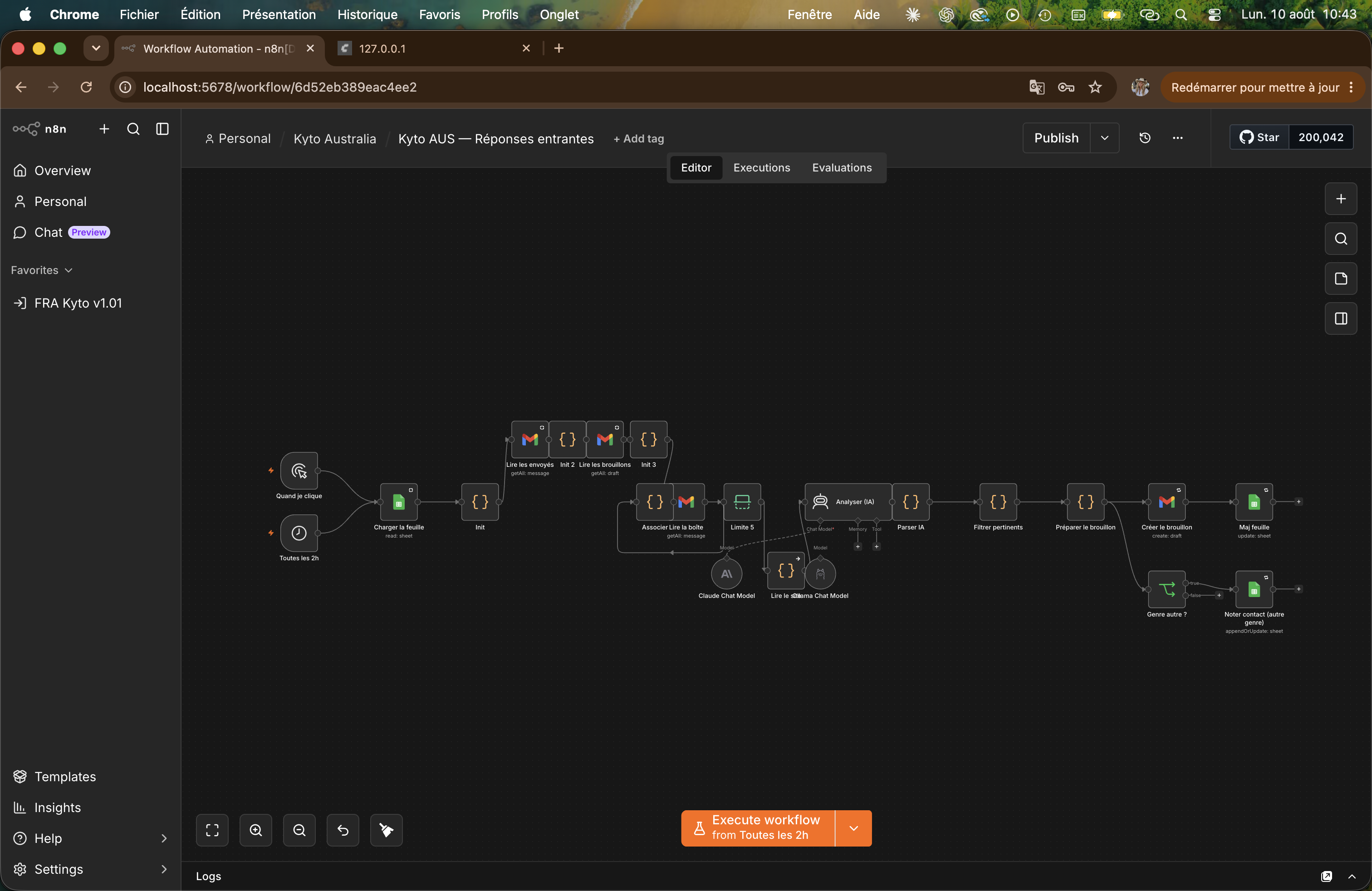 n8n workflow analysing incoming replies for Kyto